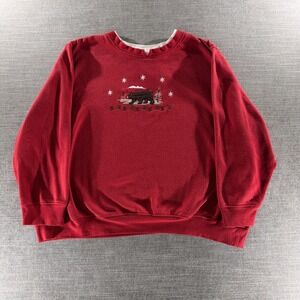 Shenanigans Bear Sweatshirt Mens 3X Red Good Embroidered Wildlife Graphic Crew